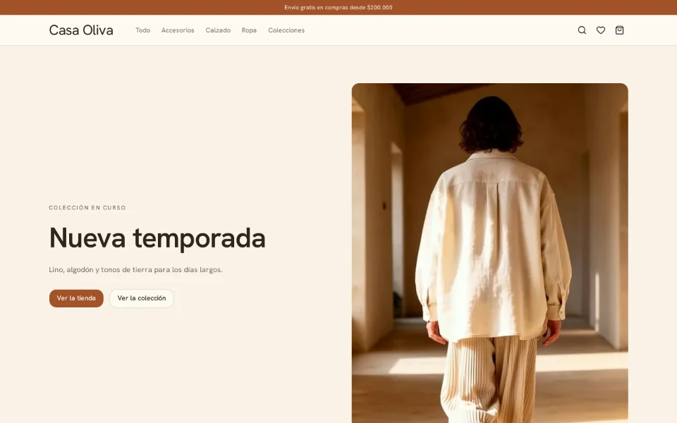 Portada de una tienda Globerce de ropa: la colección de temporada con una foto grande.